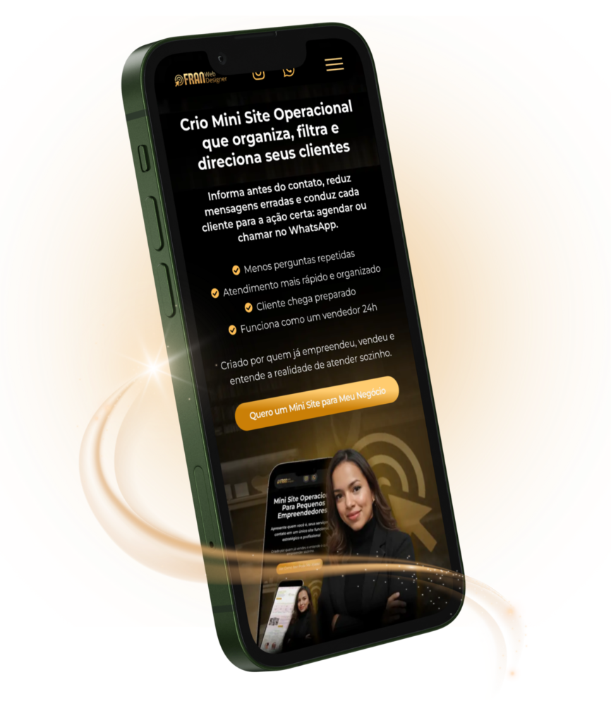 Mini Site Operacional com com foco em apresentar o necessário apresentar seu negocio de forma clara e rápida, tirar duvidas básicas e direciona o cliente preparado para a ação certa.